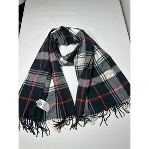 NWOT Gap Oversized Cozy Frayed Plaid Scarf Wrap Size 24” X76” Black Red White